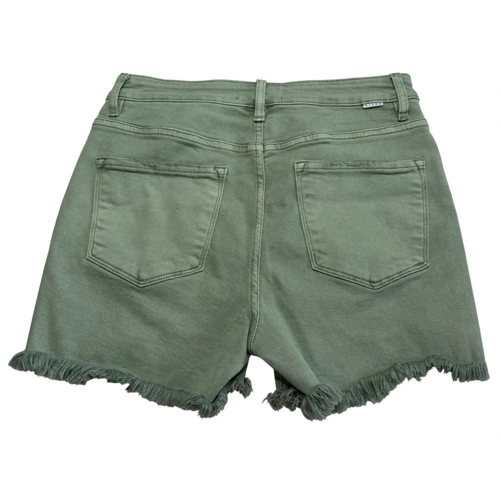 RISEN JEANS Asymmetrical Crossover Olive Green Distressed Shorts Women's XL NEW